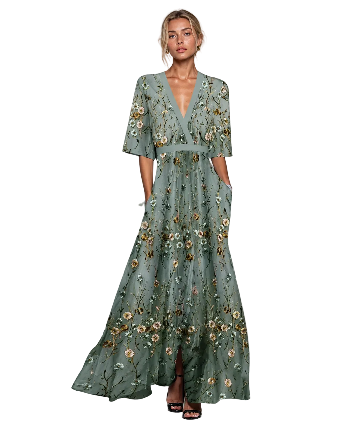 Dame Maxikjole med Blomstermønster Romantisk Design