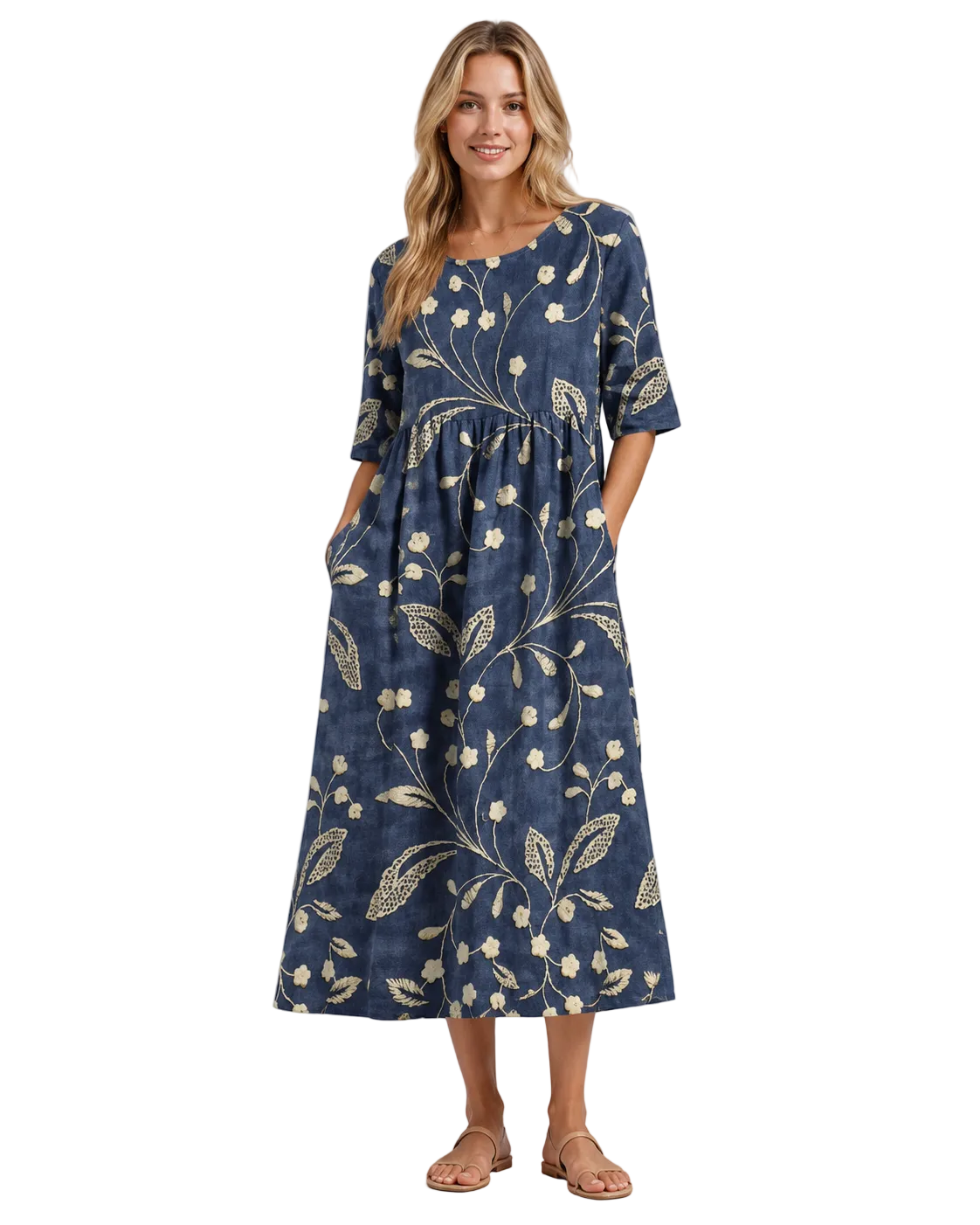 Dame Midi Kjole Blomstret Avslappet Stil