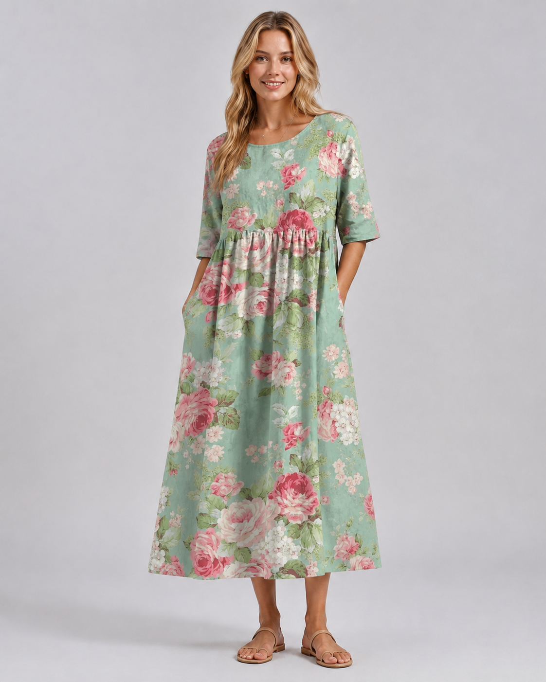 Dame Midi Kjole Blomstret Avslappet Stil