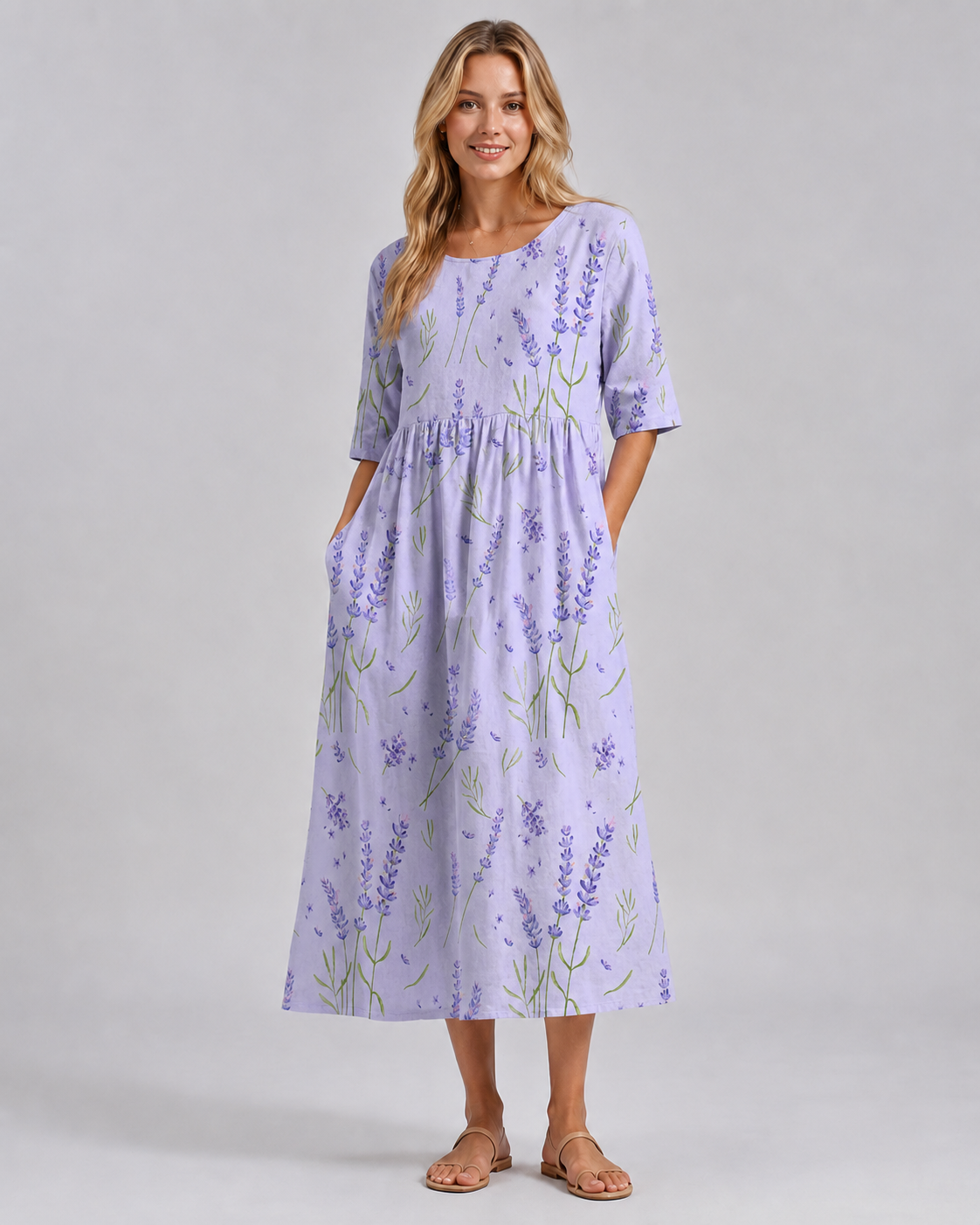 Dame Midi Kjole Blomstret Avslappet Stil