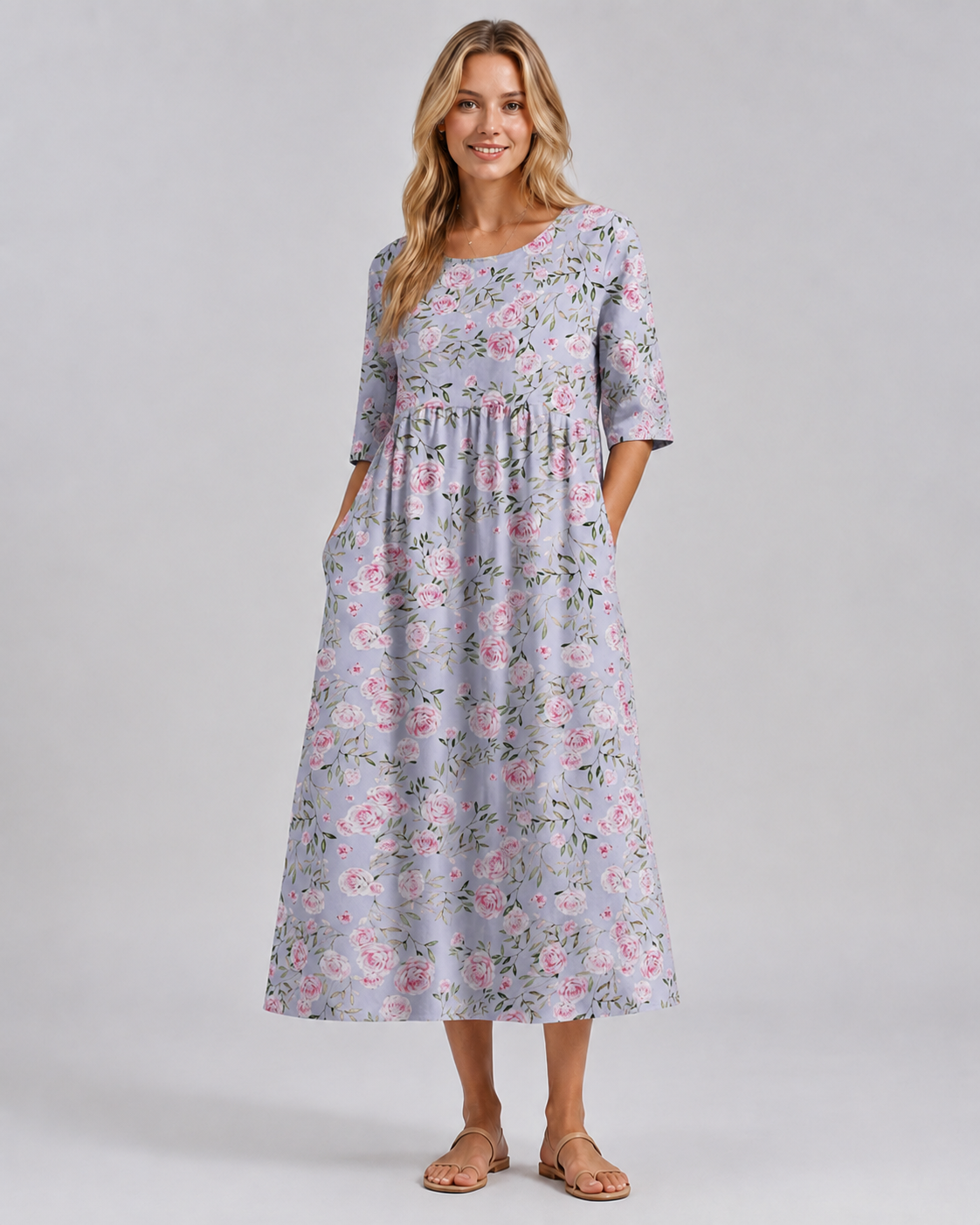 Dame Midi Kjole Blomstret Avslappet Stil