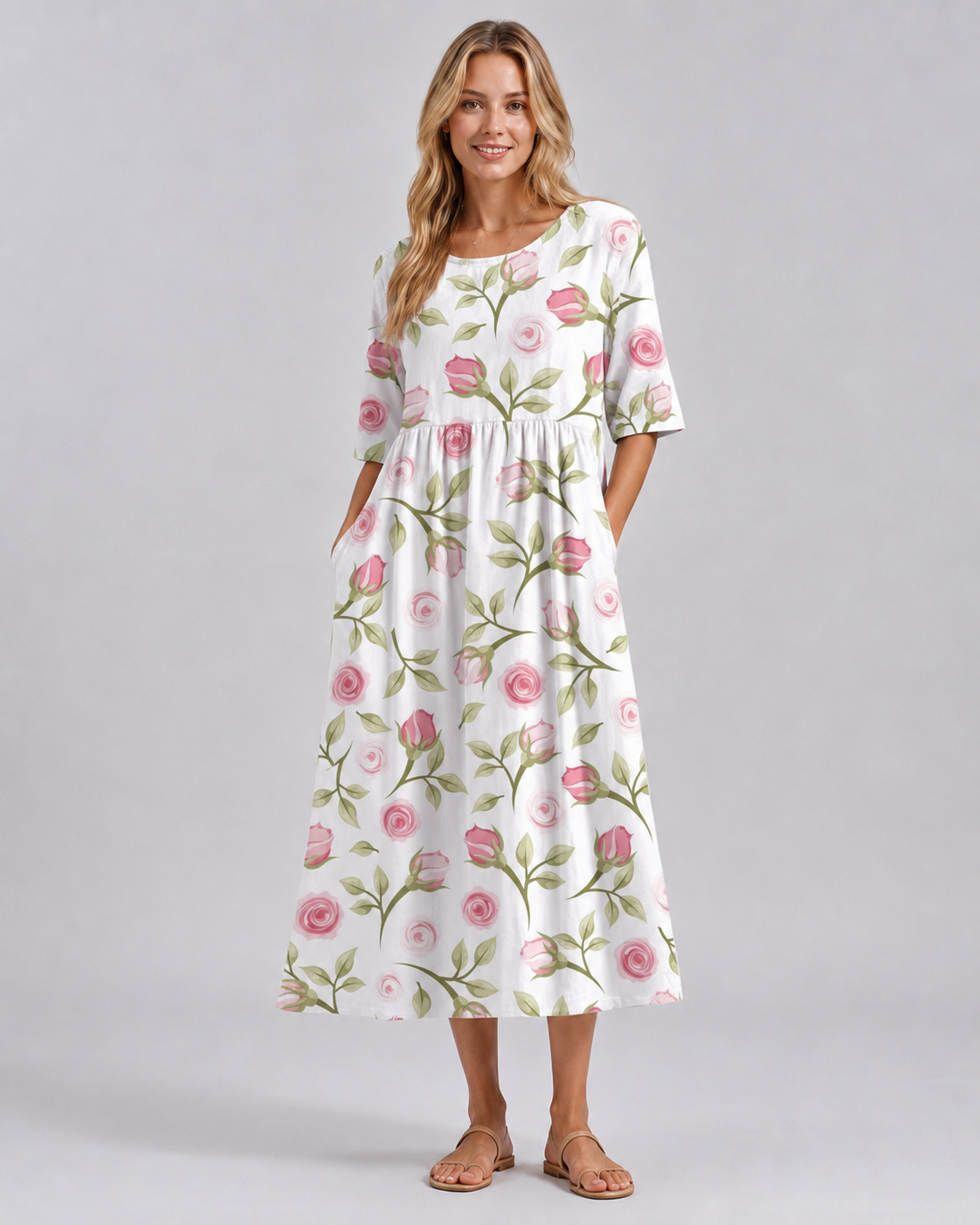 Dame Midi Kjole Blomstret Avslappet Stil