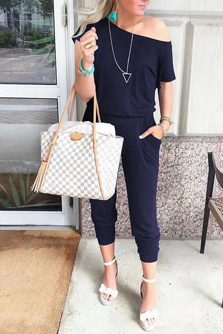 Løs jumpsuit uten skuldre for kvinner