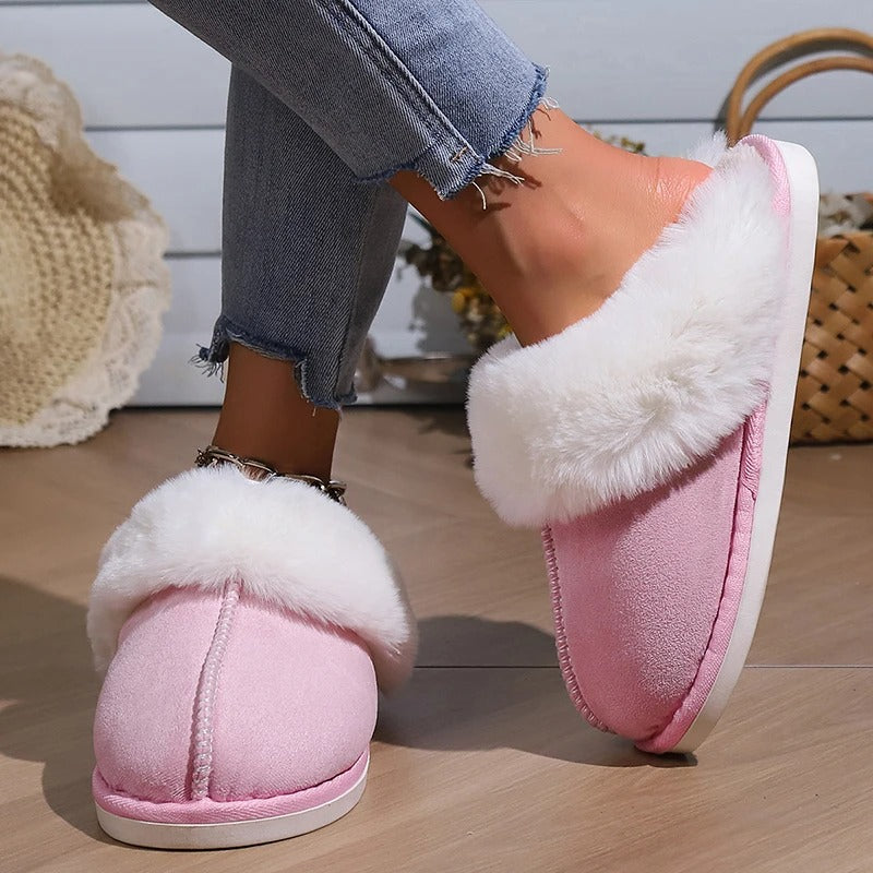 Fluffy varm semsket tøfler for kvinner