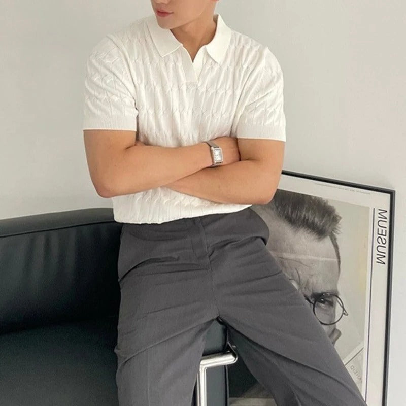 Strikket jacquardpolo for menn