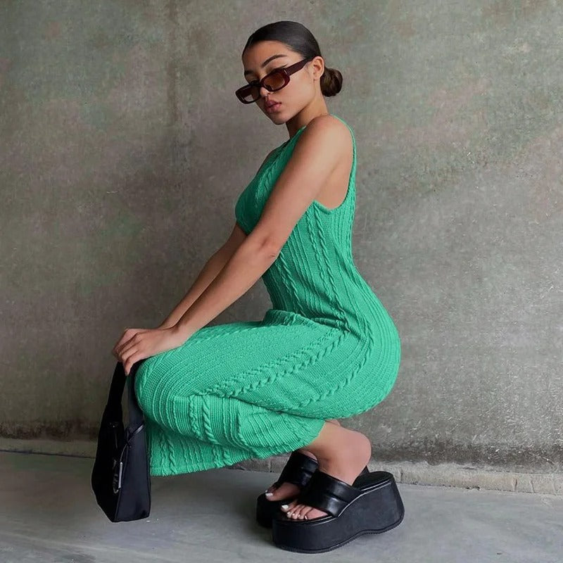 Ermeløs heklet bodycon for kvinner