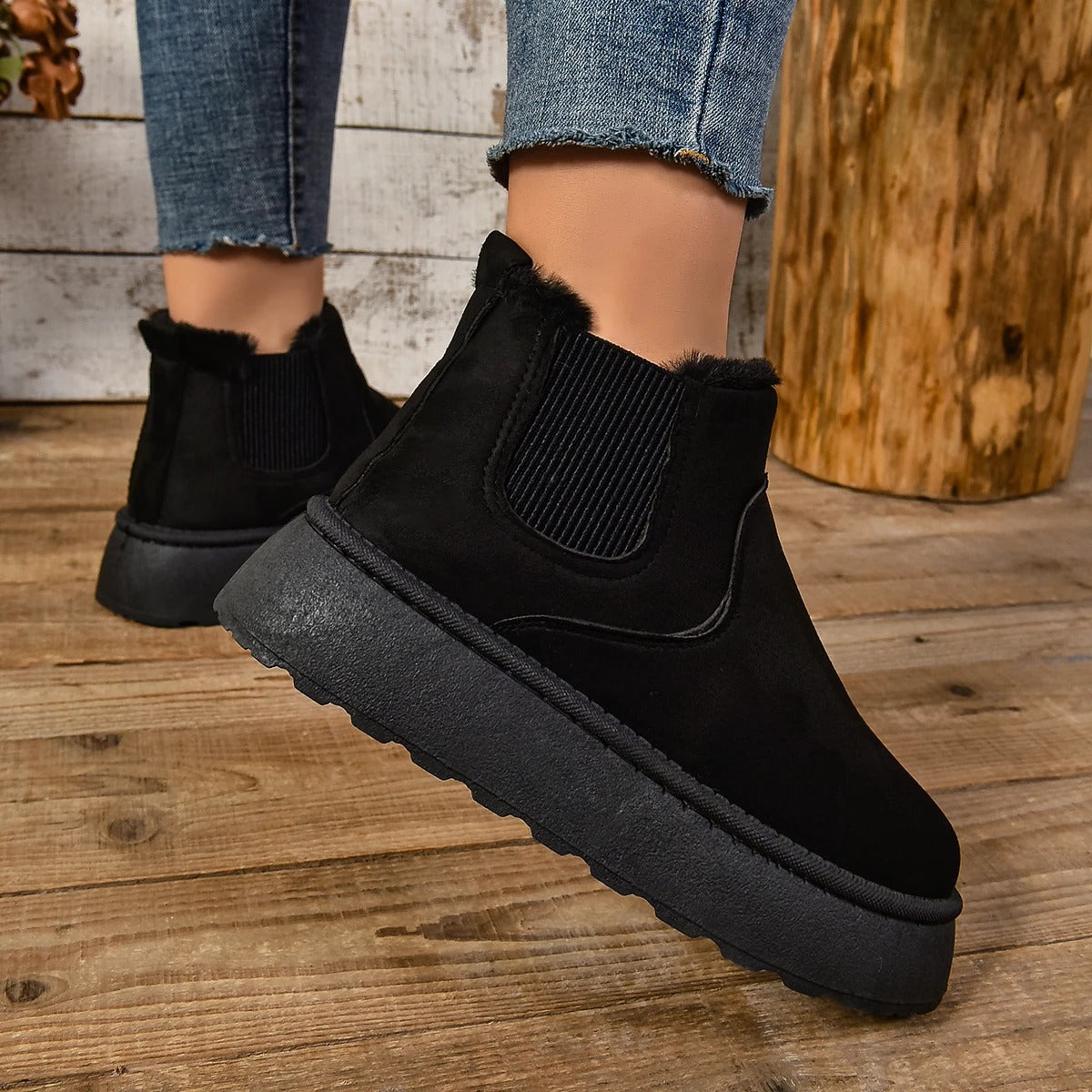 Ankelstøvler i pels til dame