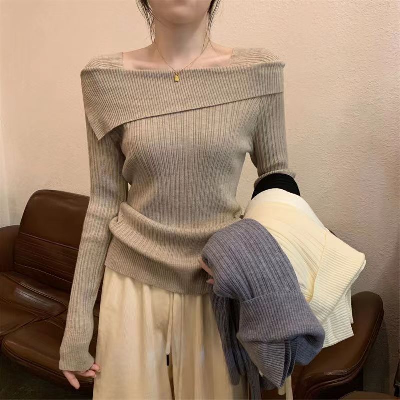 Off Shoulder strikket genser for kvinner
