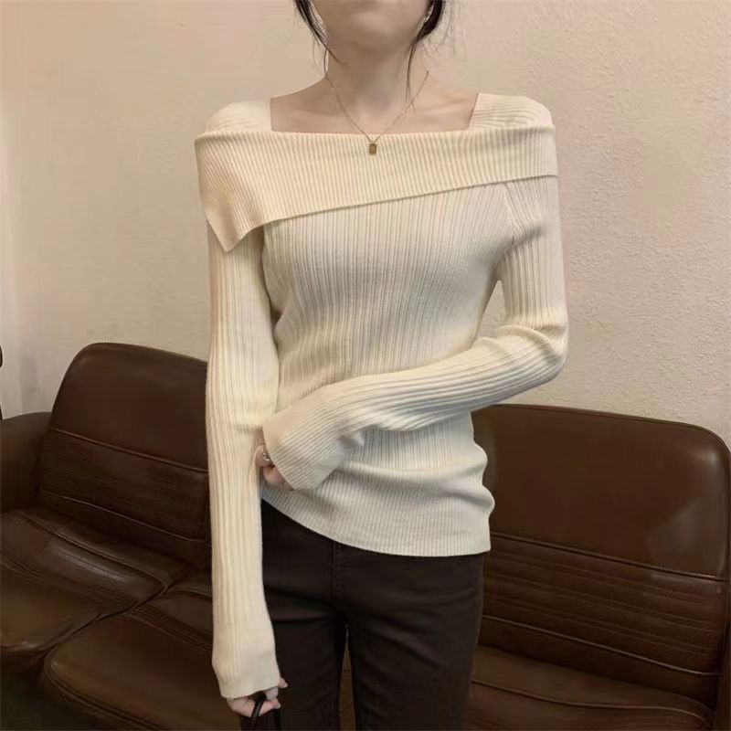 Off Shoulder strikket genser for kvinner