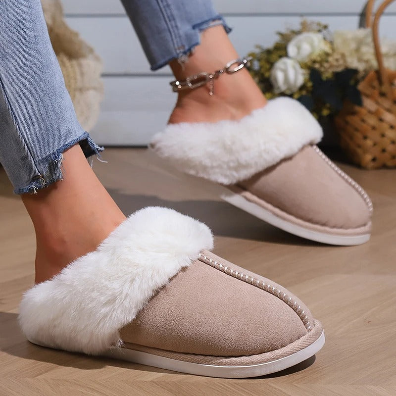 Fluffy varm semsket tøfler for kvinner