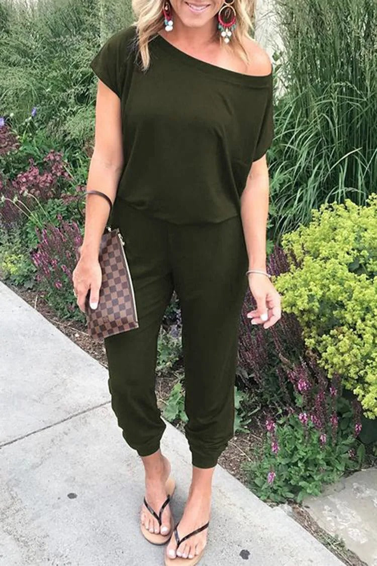 Løs jumpsuit uten skuldre for kvinner
