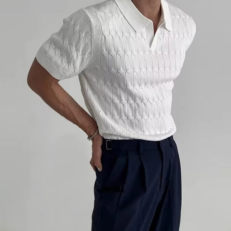 Strikket jacquardpolo for menn