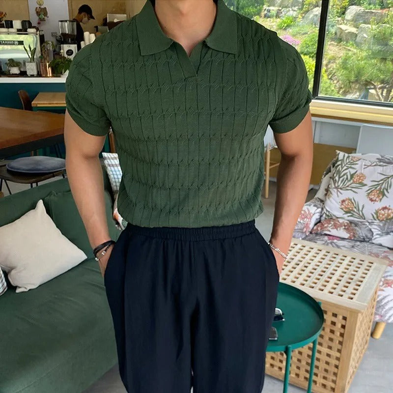 Strikket jacquardpolo for menn