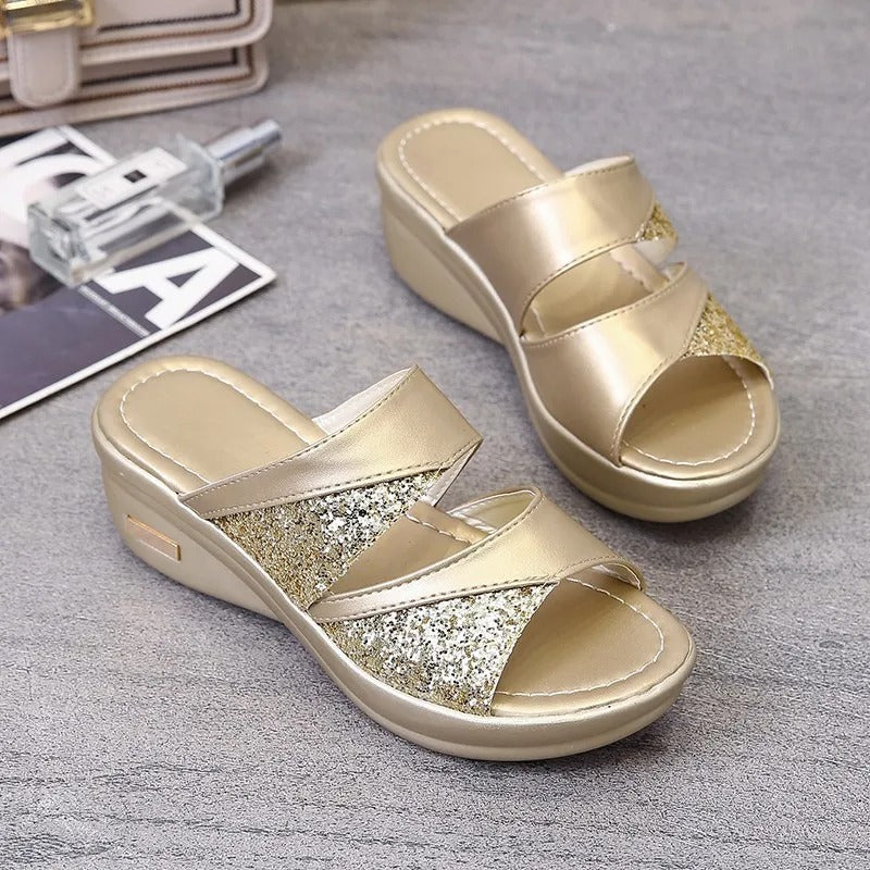Ensfargede Glittersandaler for Kvinner