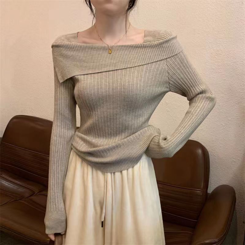 Off Shoulder strikket genser for kvinner