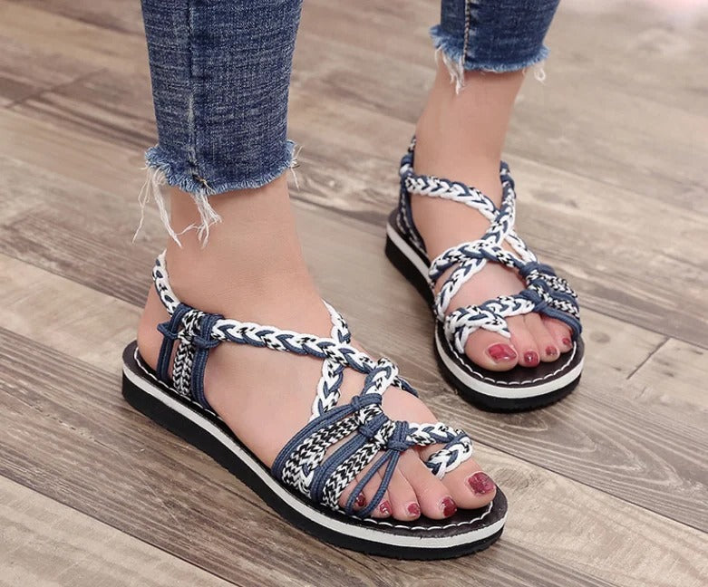 Håndvevde tau flate sandaler