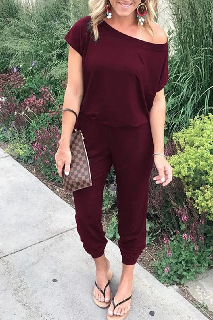 Løs jumpsuit uten skuldre for kvinner