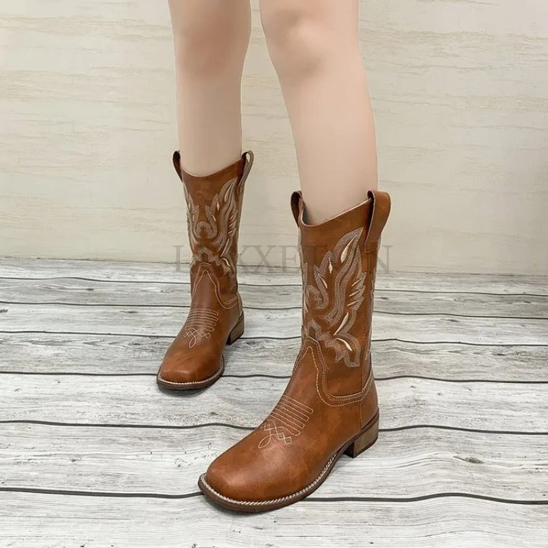 Cowboystøvler med vintage-broderi for kvinner