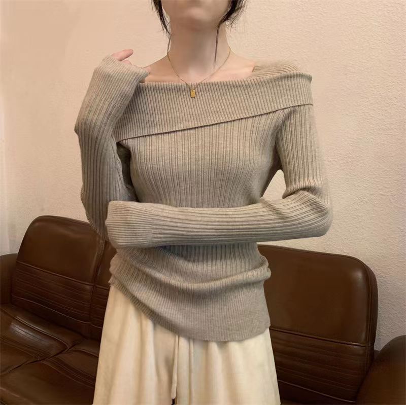 Off Shoulder strikket genser for kvinner