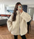 Dame Teddyjakke Løs Passform Myk Polyester Blandingsmateriale-2
