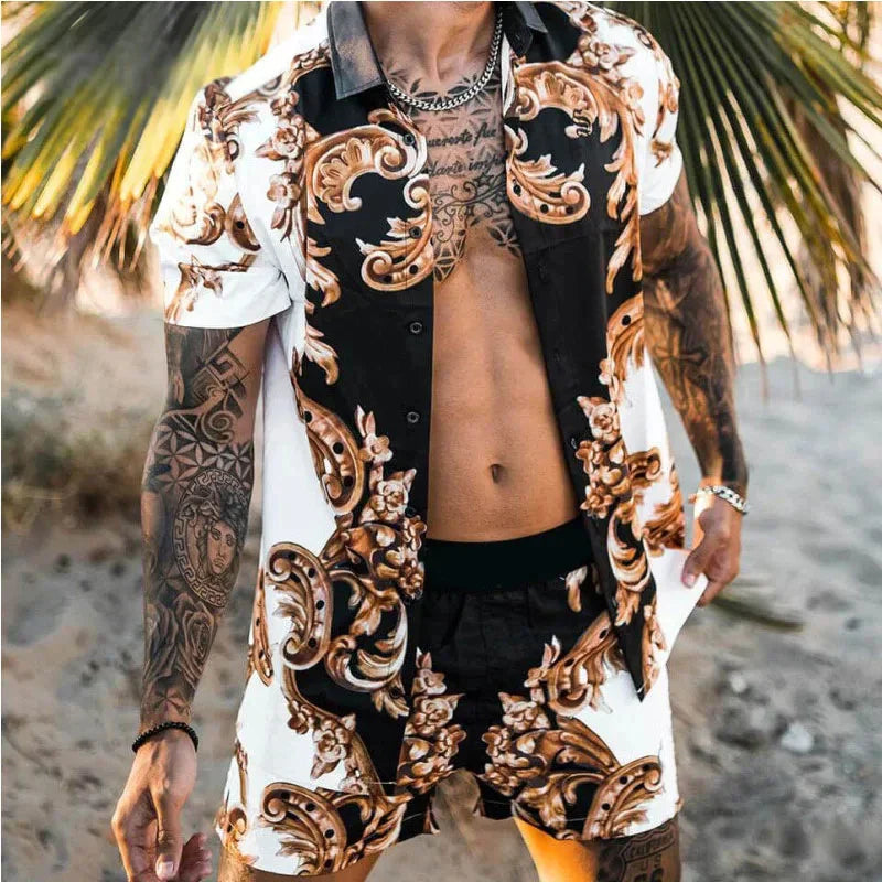 Herre Fritidssett 3D-trykk Polyester Omvendt Krage-1