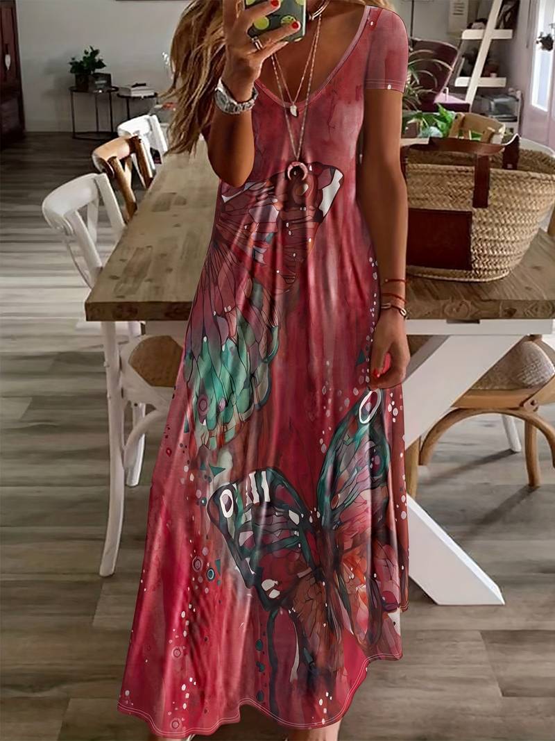 Variant image for Kvinne Kjole V-hals Sommerfugltrykk Polyester-33