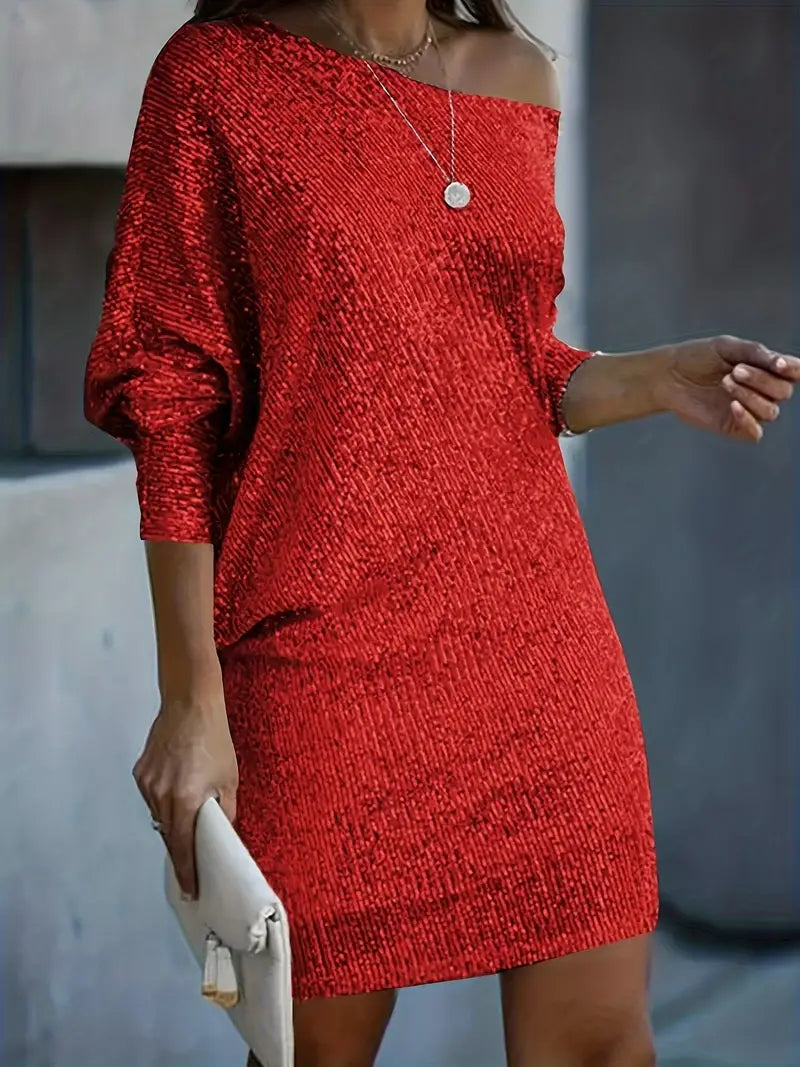 Dame Festkjole med Paljetter Elegant Design Polyester-3