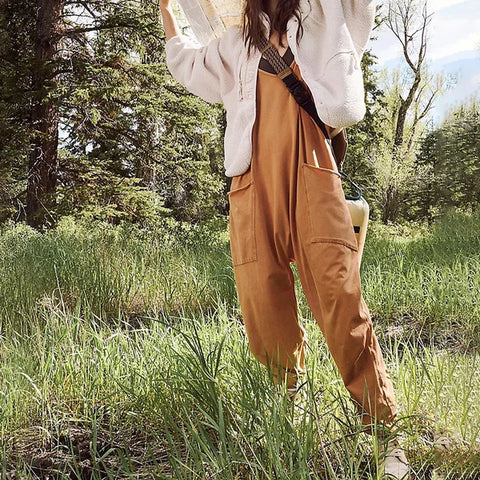 Dame Jumpsuit Løs Passform Myk Stoff med Sidelommer-3