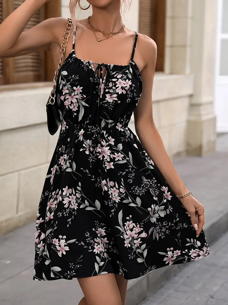 Dame Sommerkjole Blomstertrykk Spaghetti Stropper Polyester