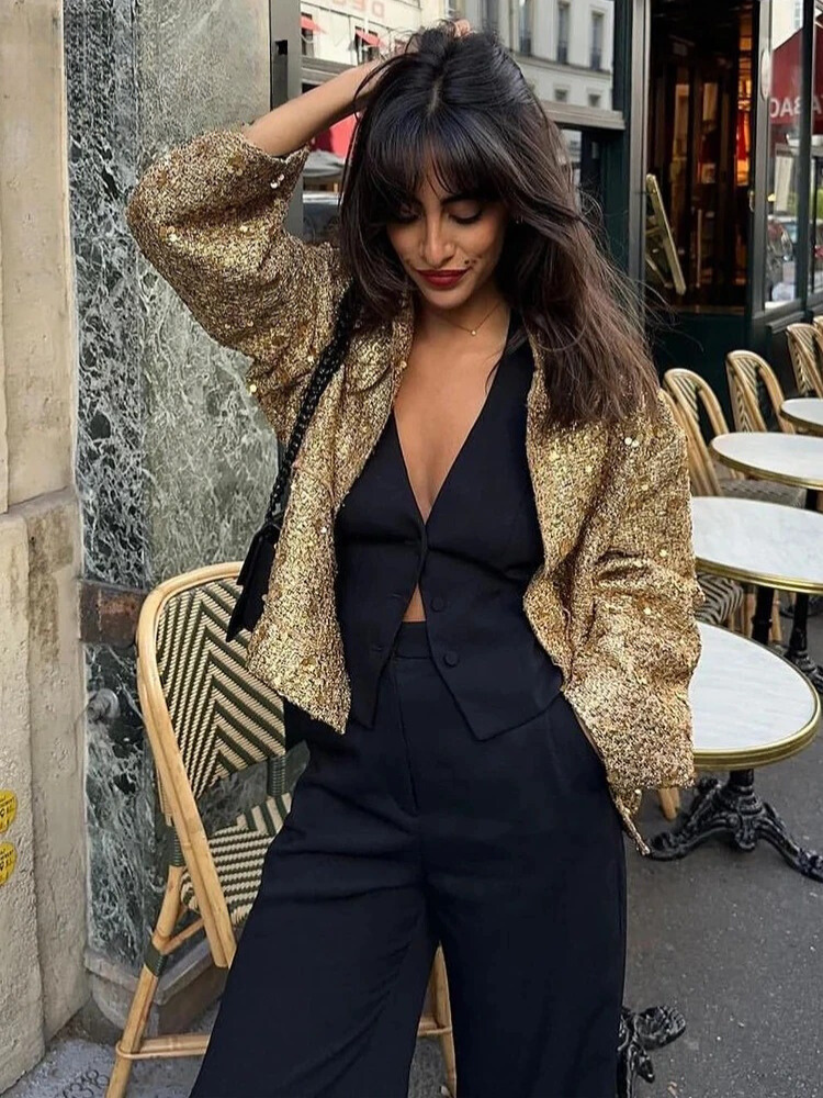 Gold Loose Casual jakke for kvinner