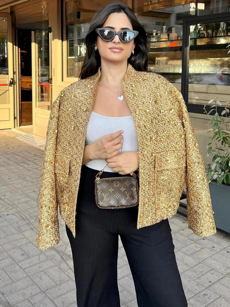 Gold Loose Casual jakke for kvinner