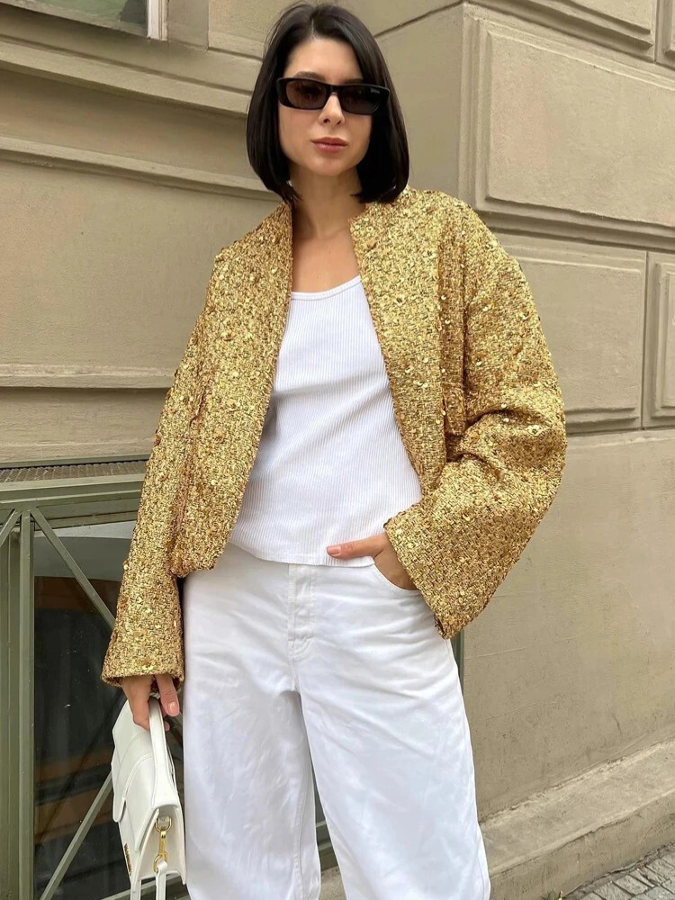Gold Loose Casual jakke for kvinner