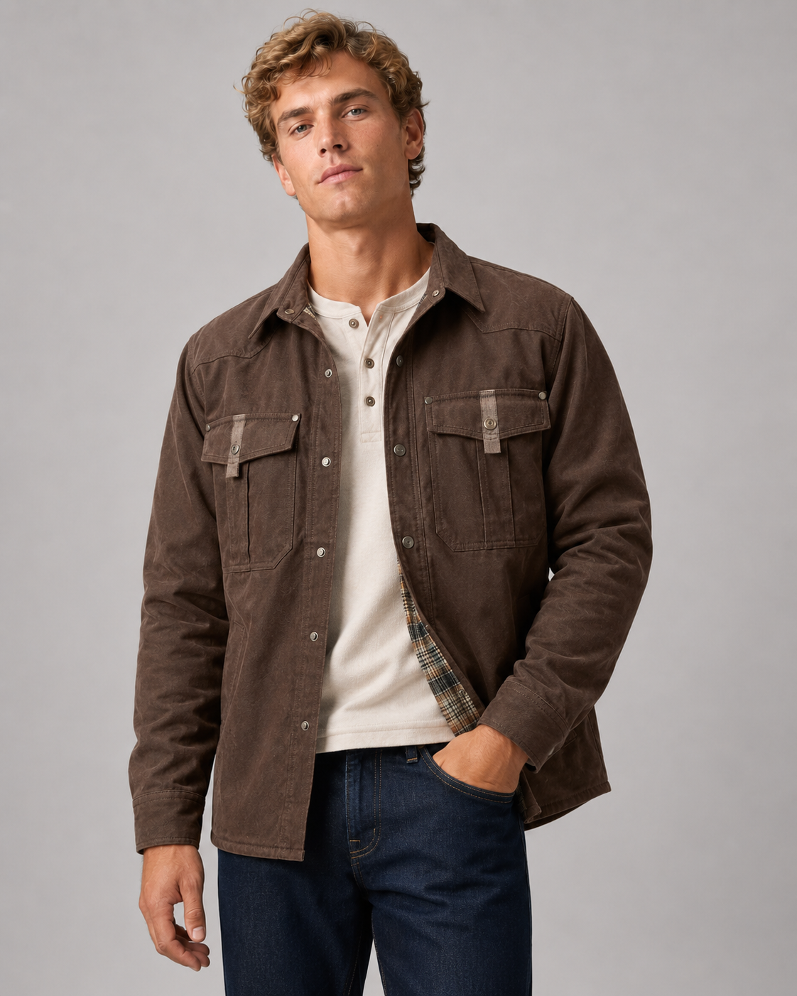 Herre Flanellskjorte Fôret Casual