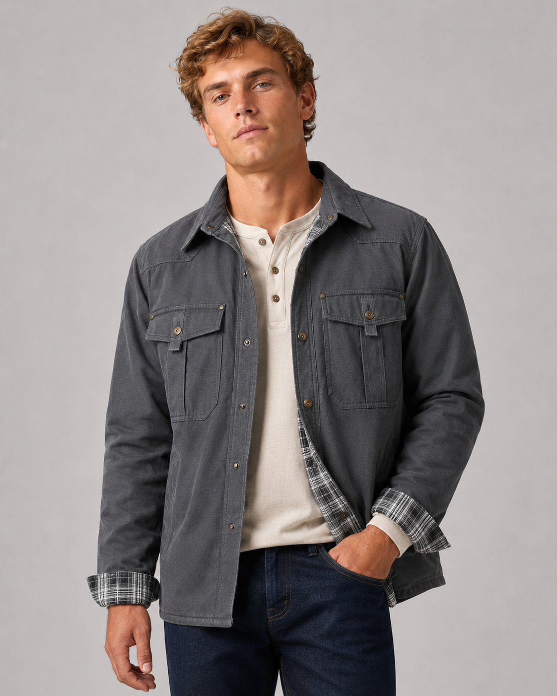 Herre Flanellskjorte Fôret Casual
