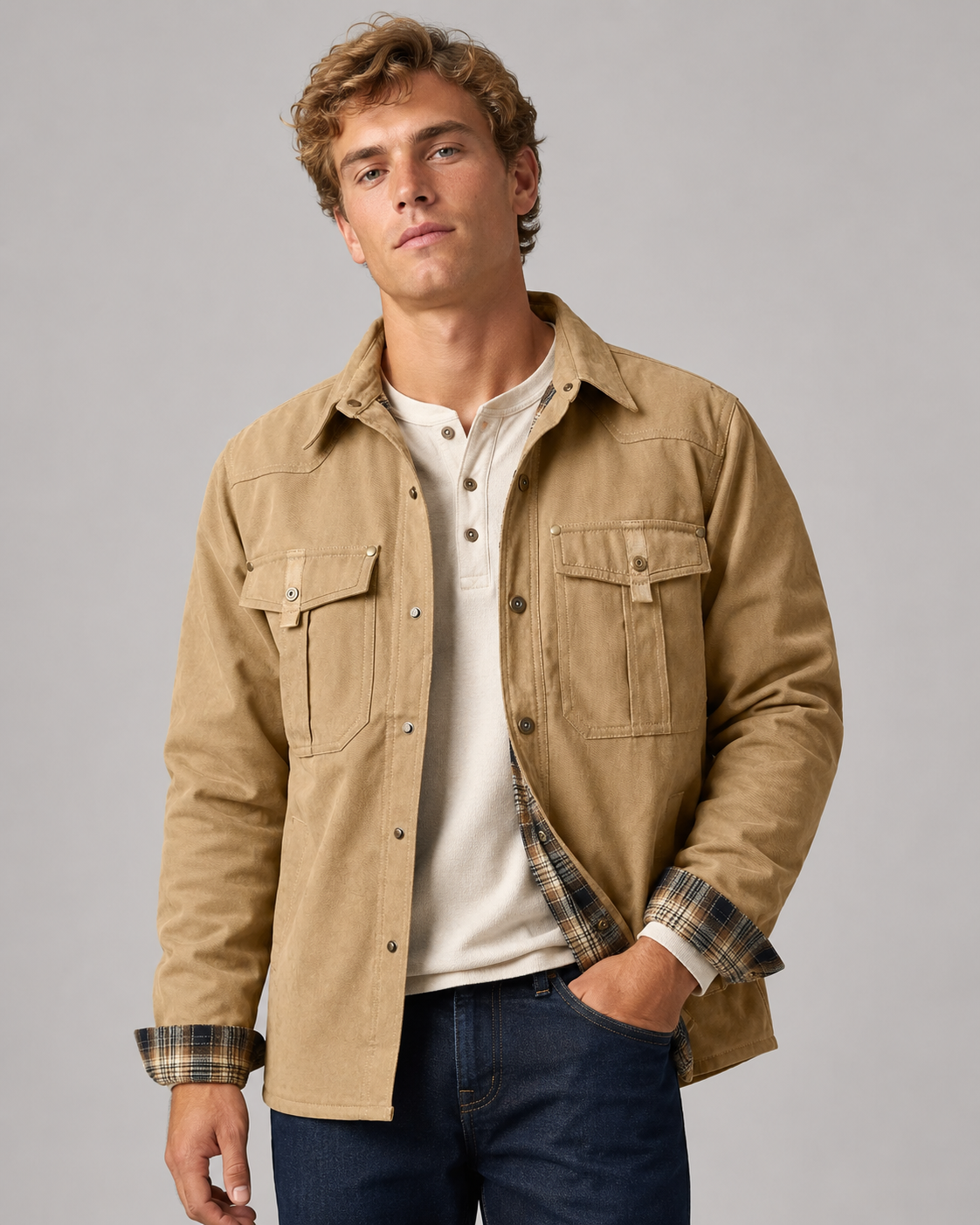 Herre Flanellskjorte Fôret Casual