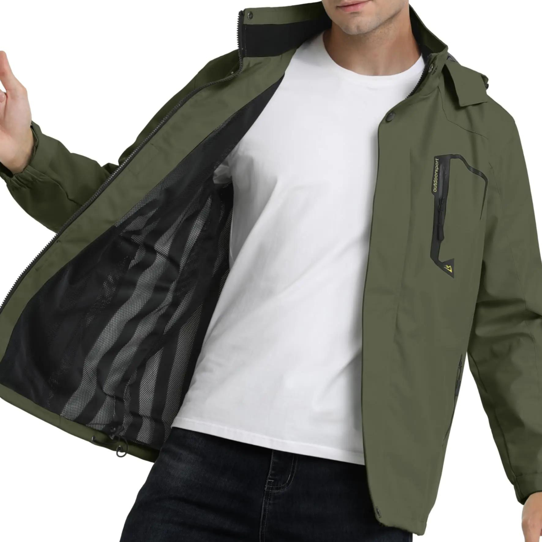 Fleece-skijakke med hette for menn