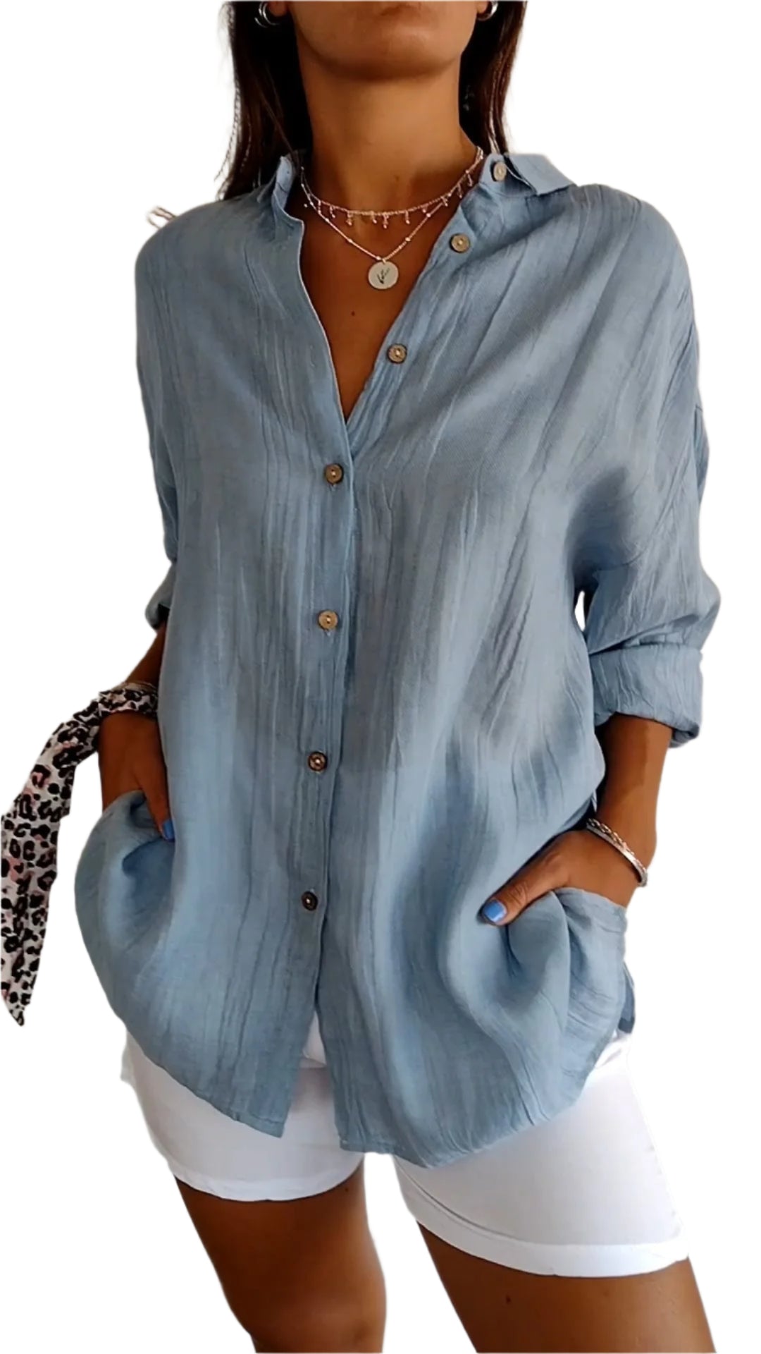 Damebluse Klassisk Krage Myk Polyester med Delikate Detaljer 1