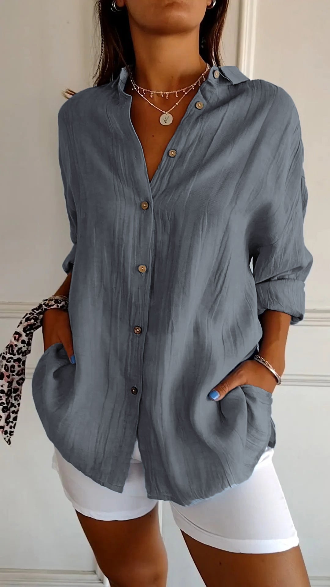 Variant image for Damebluse Klassisk Krage Myk Polyester med Delikate Detaljer-73