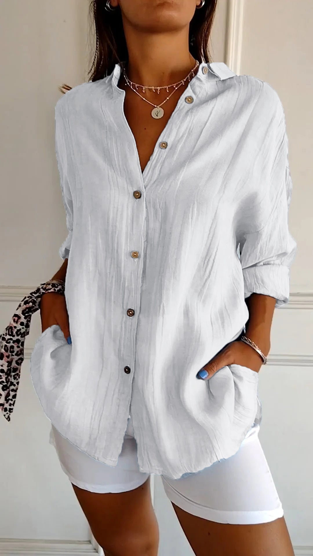 Variant image for Damebluse Klassisk Krage Myk Polyester med Delikate Detaljer-89