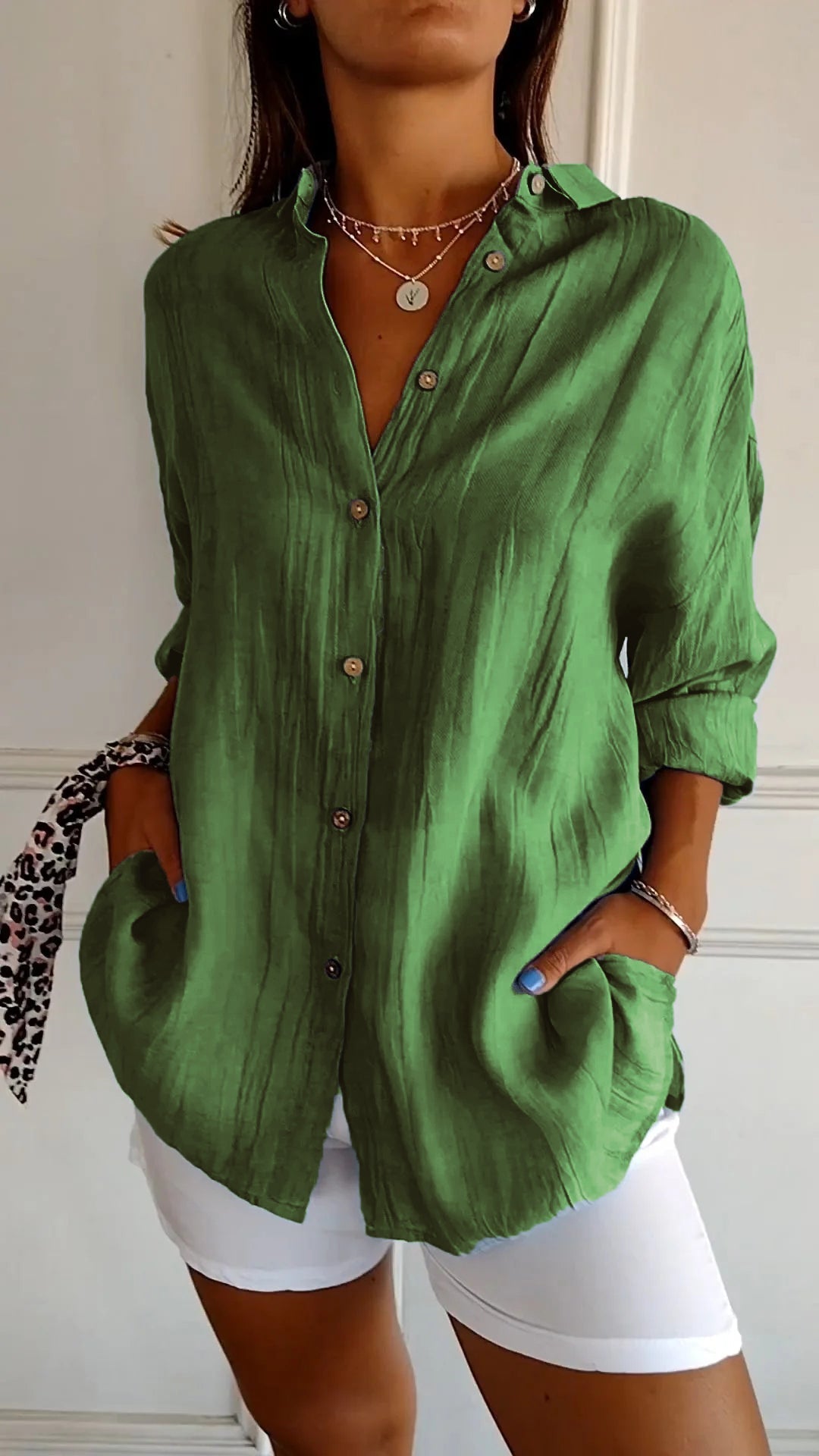 Variant image for Damebluse Klassisk Krage Myk Polyester med Delikate Detaljer-57