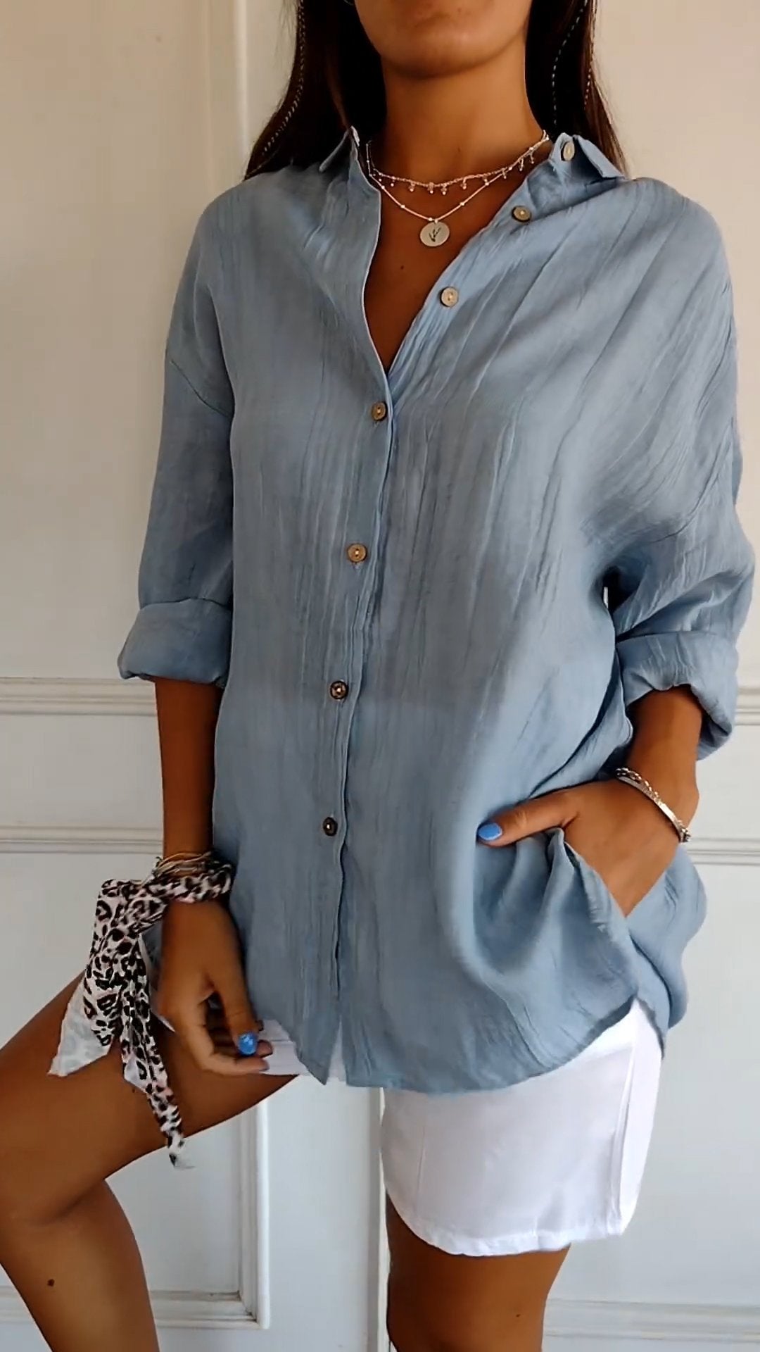 Damebluse Klassisk Krage Myk Polyester med Delikate Detaljer 2