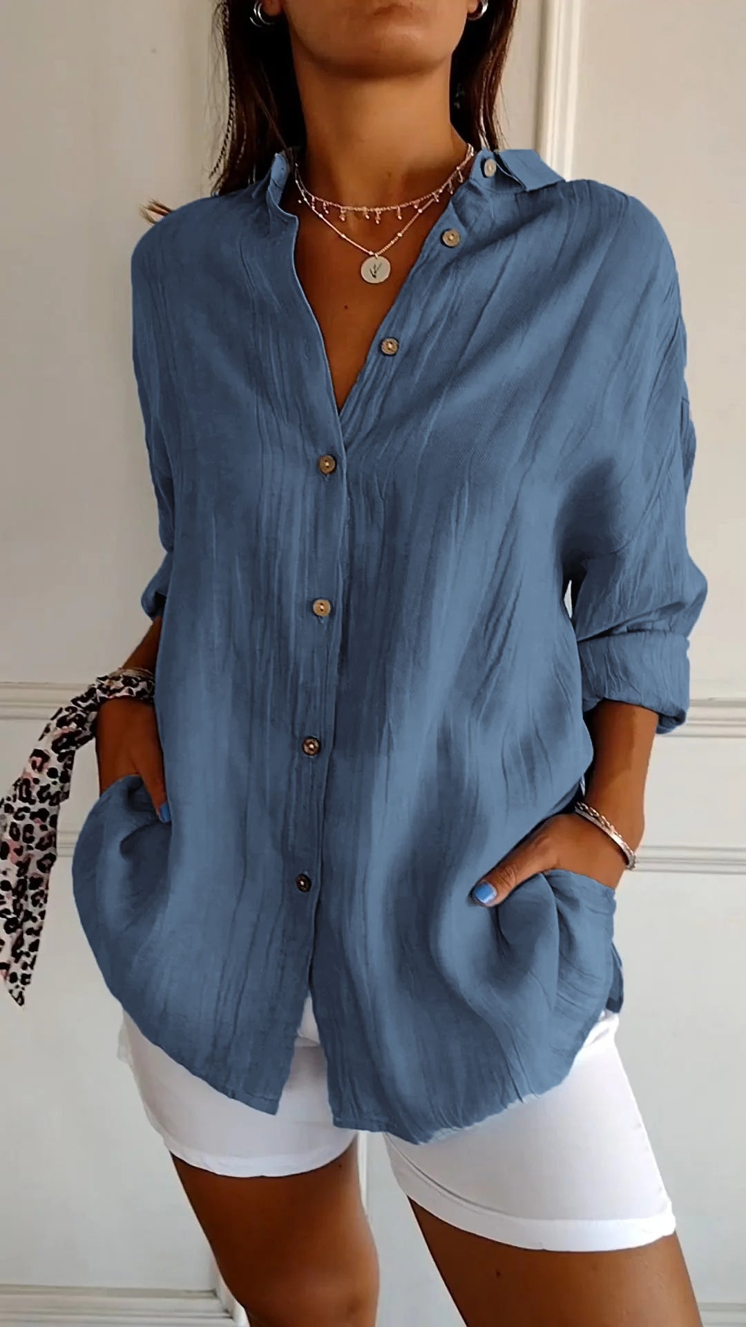 Damebluse Klassisk Krage Myk Polyester med Delikate Detaljer 6