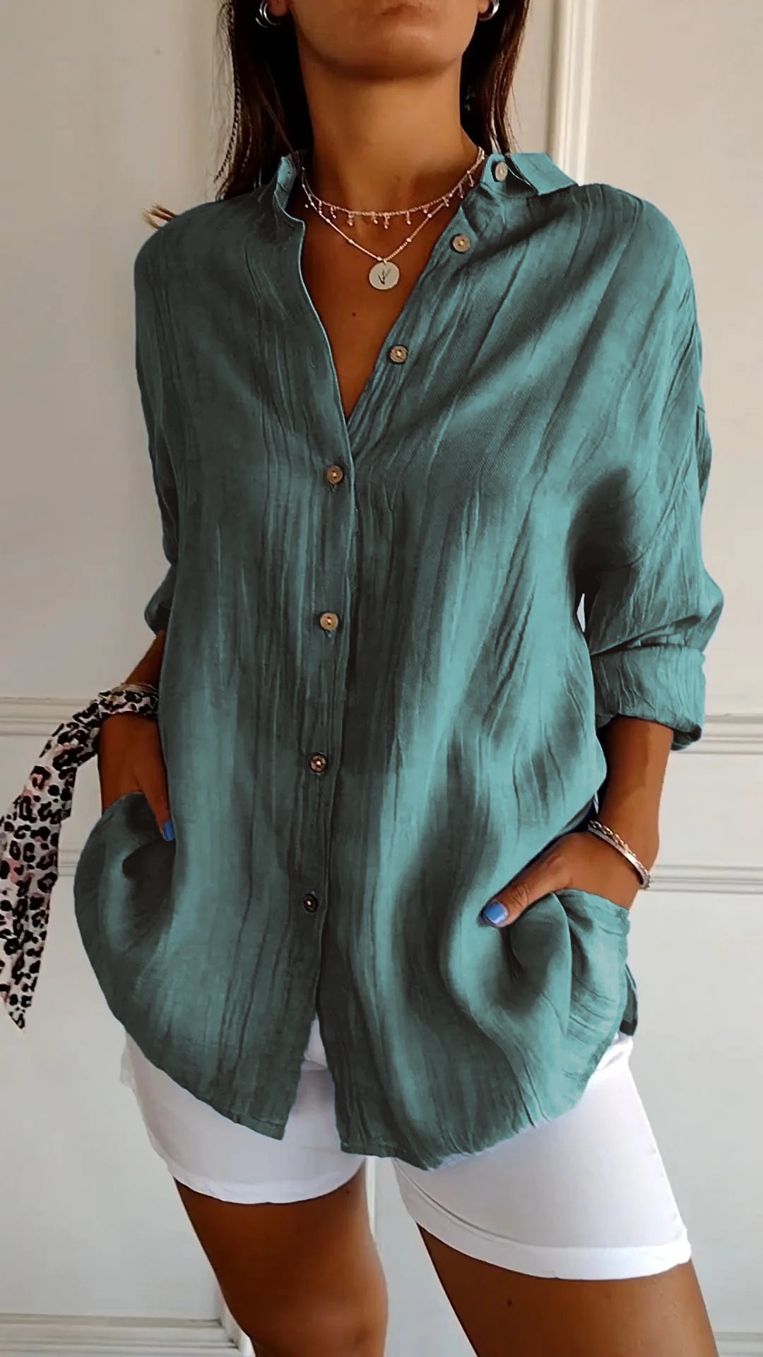 Variant image for Damebluse Klassisk Krage Myk Polyester med Delikate Detaljer-41