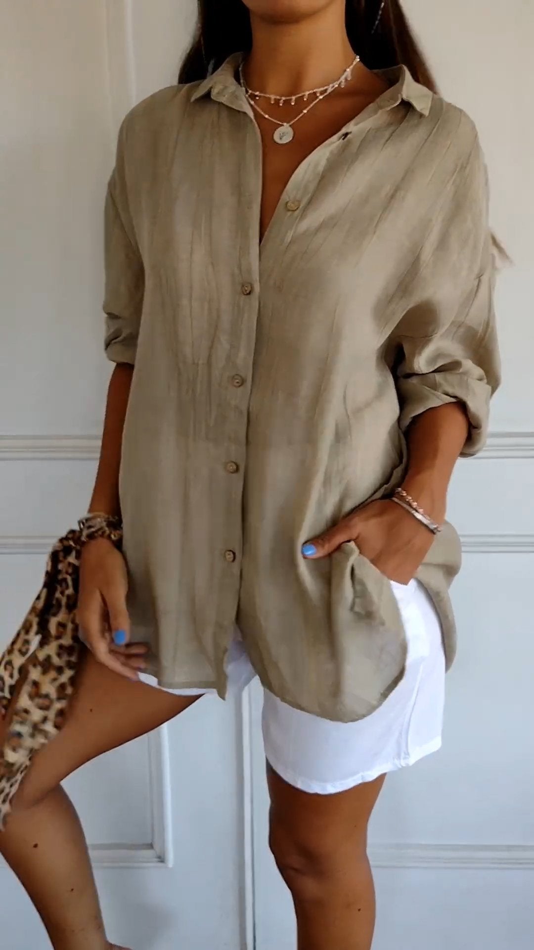 Damebluse Klassisk Krage Myk Polyester med Delikate Detaljer 3