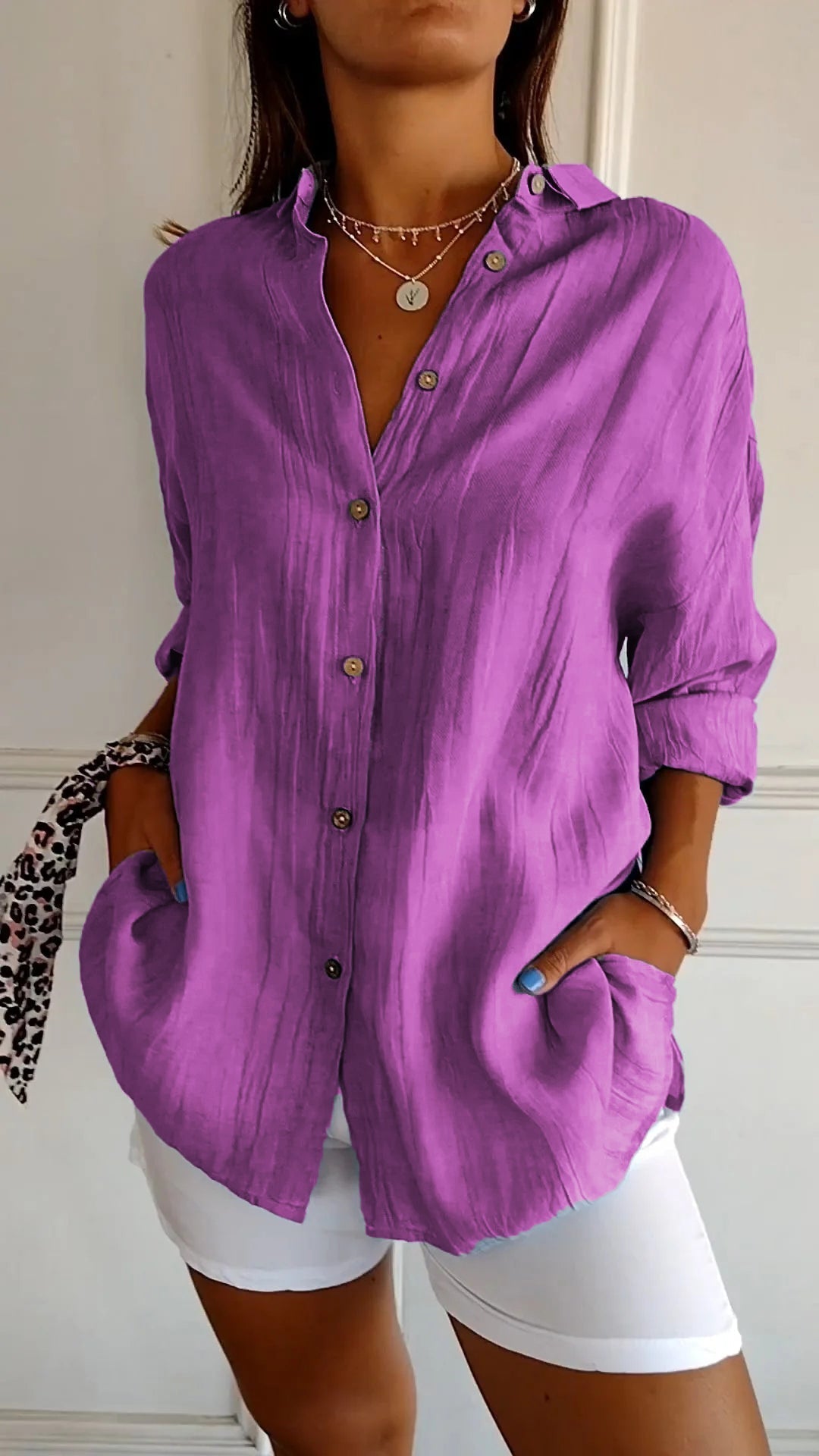 Variant image for Damebluse Klassisk Krage Myk Polyester med Delikate Detaljer-65