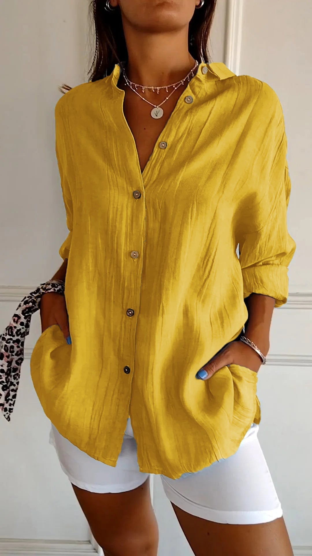 Damebluse Klassisk Krage Myk Polyester med Delikate Detaljer 4