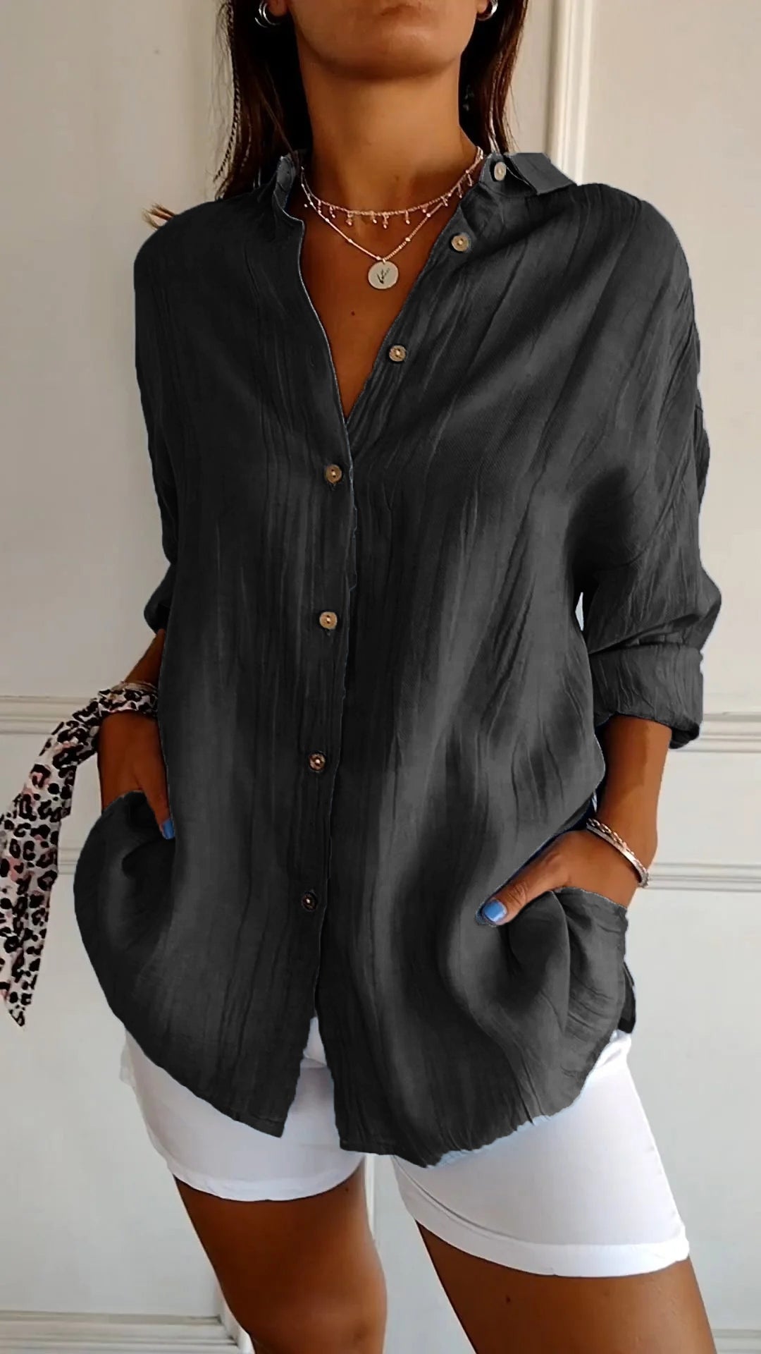 Variant image for Damebluse Klassisk Krage Myk Polyester med Delikate Detaljer-81