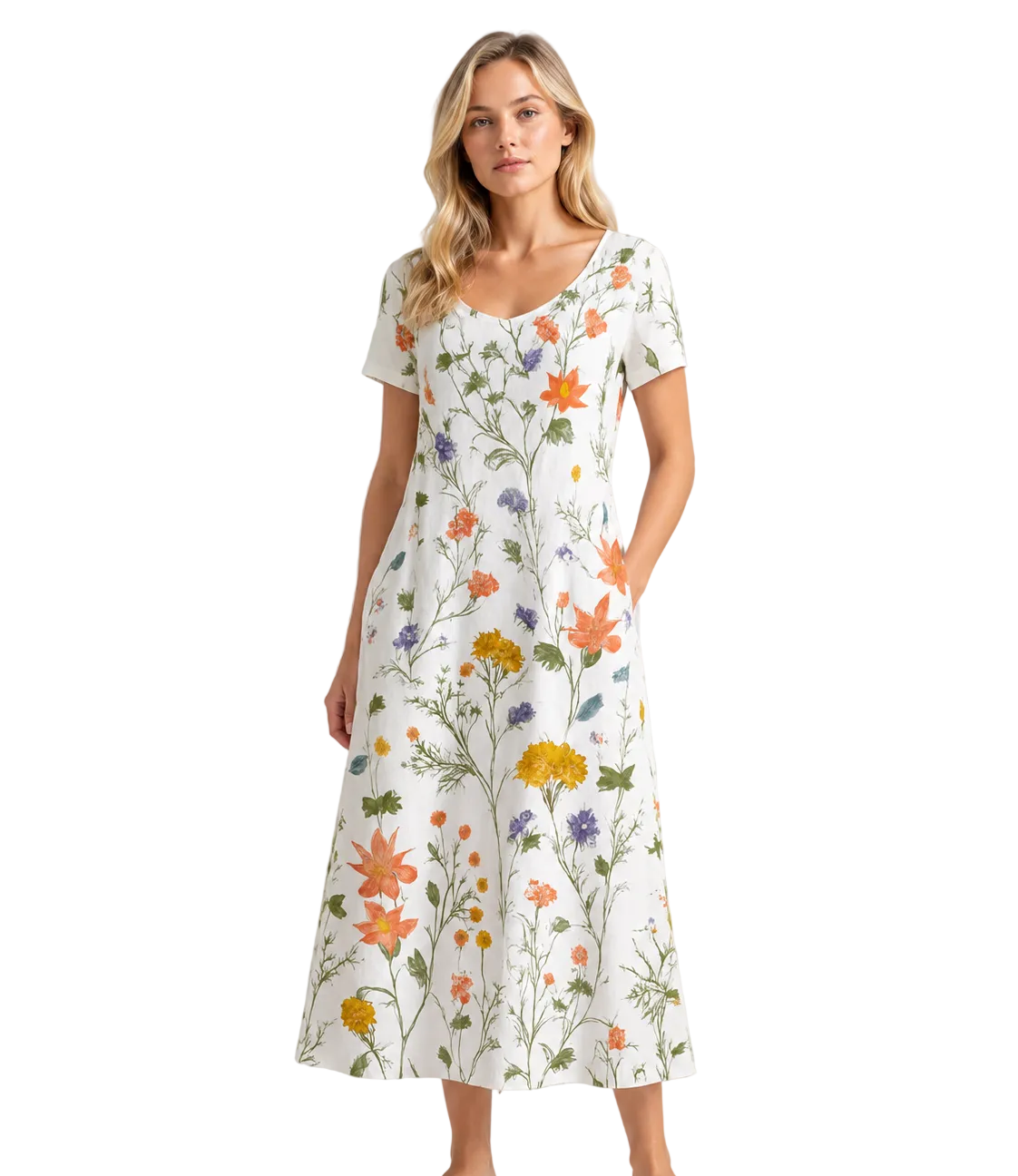 Kvinne Sommerkjole Korte Ermer Blomsterprint