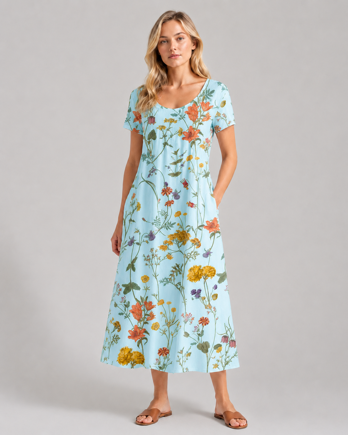 Kvinne Sommerkjole Korte Ermer Blomsterprint