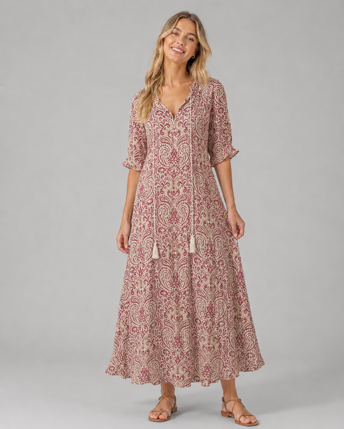 Kvinnesommerkjole Boho Vintage Stil